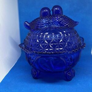 Large Hofbauer Blue Glass Lidded Bowl GUC